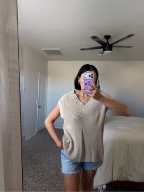 Beige oversized sweater vest